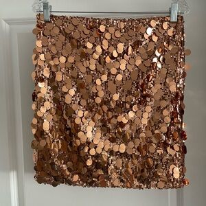New York & Company Lena Golden Bronze Sequin Mini Skirt